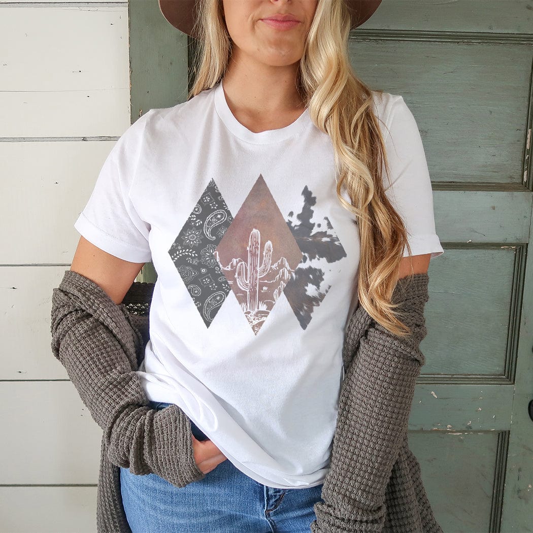 Western Cowhide Diamonds Graphic T-Shirt - WE169 by Rockledge Designs LLC