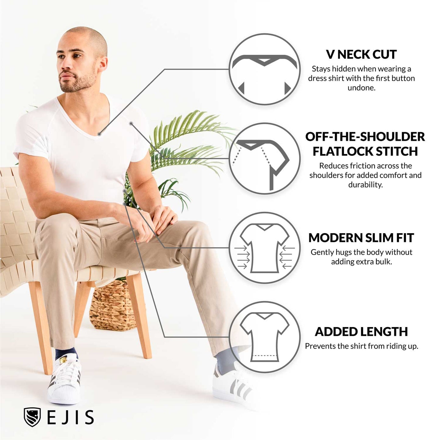 V-Neck Micro Modal Back & Underarm Sweat Proof Undershirt for Men by Ejis