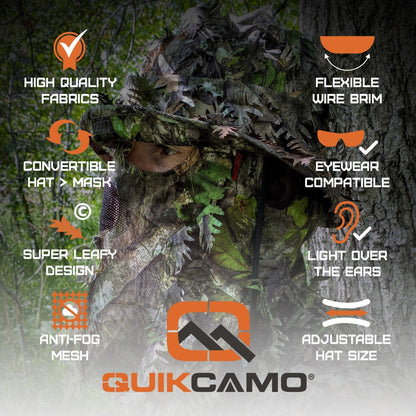 2-in-1 Leafy Face Mask and Bucket Hat (Adjustable, OSFM) by QuikCamo