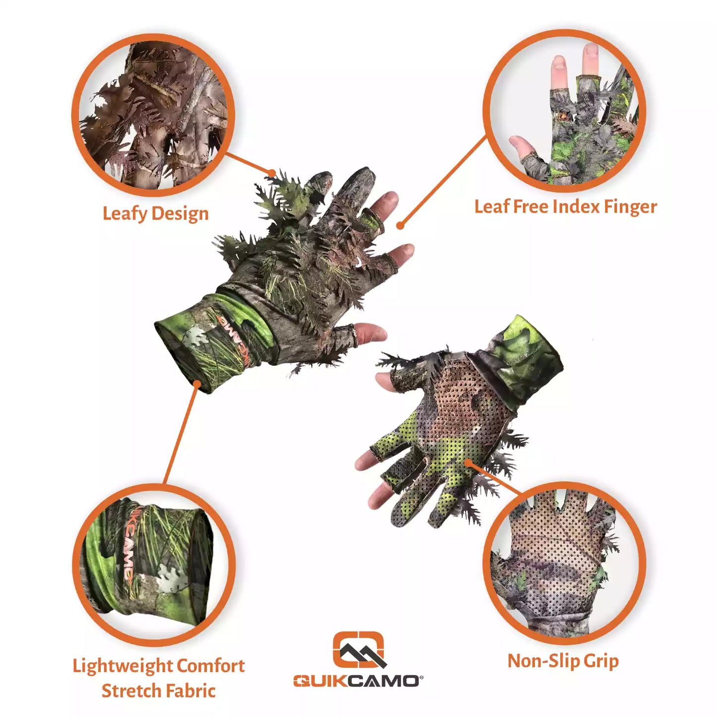 Leafy Camo Gloves (Fingerless or Touchscreen Tips) by QuikCamo