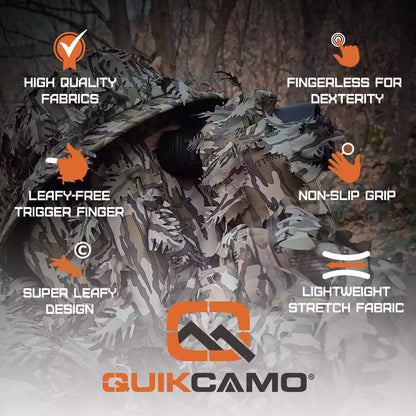 Leafy Camo Gloves (Fingerless or Touchscreen Tips) by QuikCamo