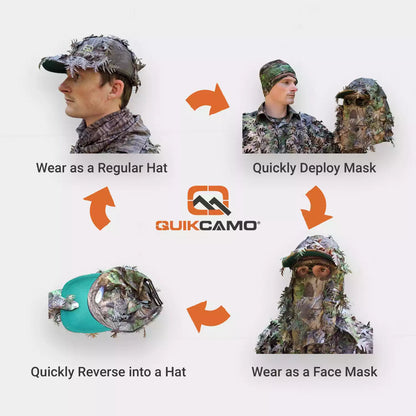 2-in-1 FRONT Leafy Face Mask and Camo Hat (Adjustable,OSFM) by QuikCamo