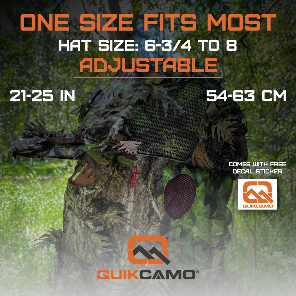 2-in-1 FRONT Leafy Face Mask and Camo Hat (Adjustable,OSFM) by QuikCamo