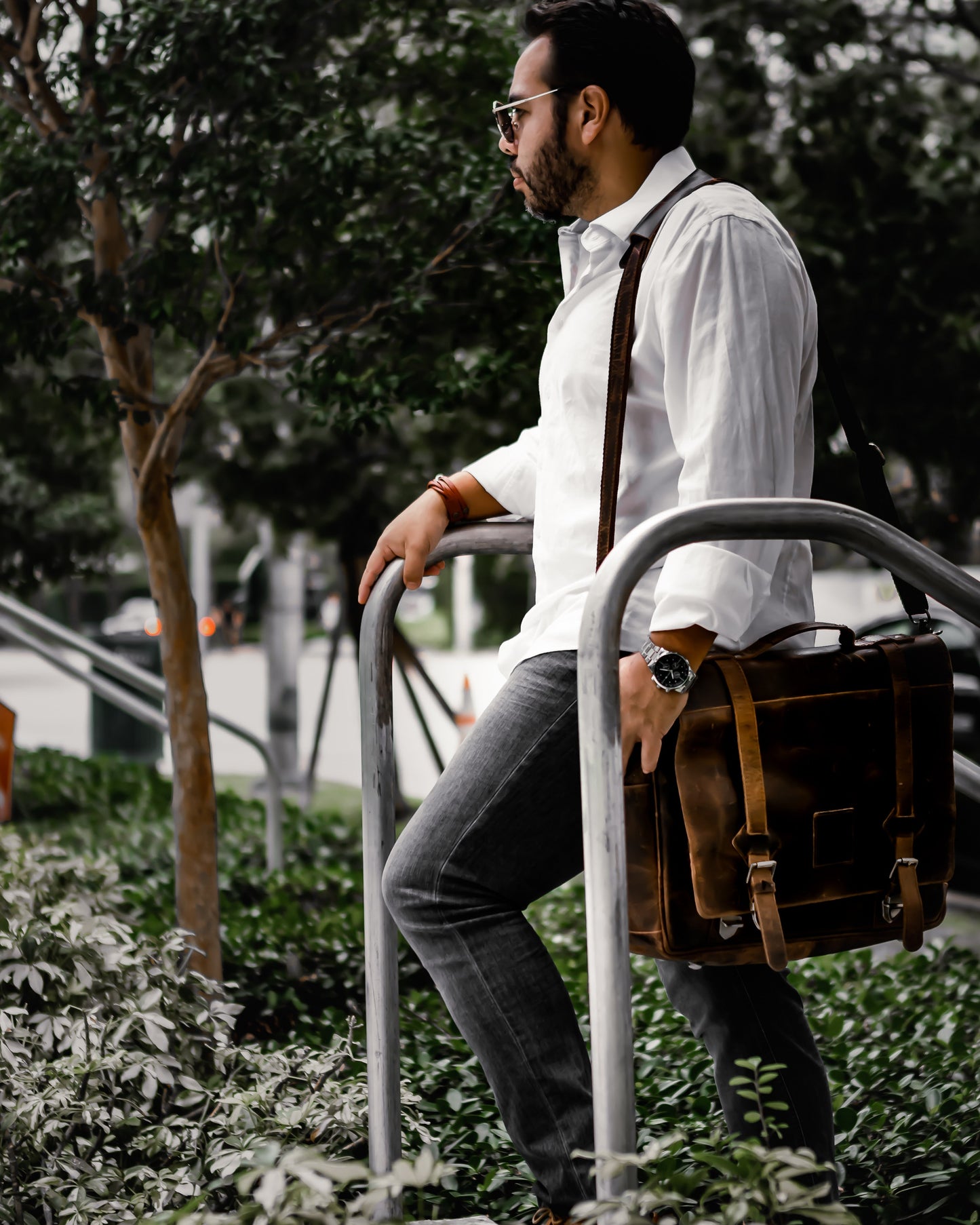 The “Lewis” Buffalo Leather Messenger Bag by Vintage Gentlemen