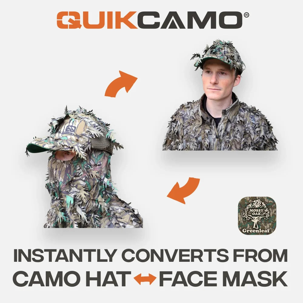 2-in-1 FRONT Leafy Face Mask and Camo Hat (Adjustable,OSFM) by QuikCamo