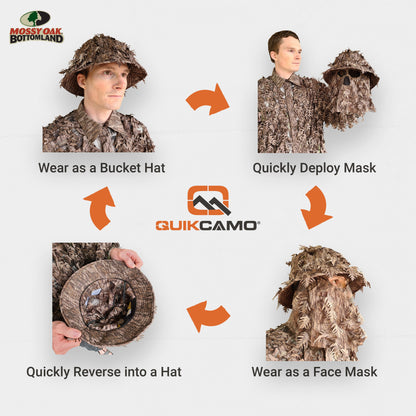 2-in-1 Leafy Face Mask and Bucket Hat (Adjustable, OSFM) by QuikCamo