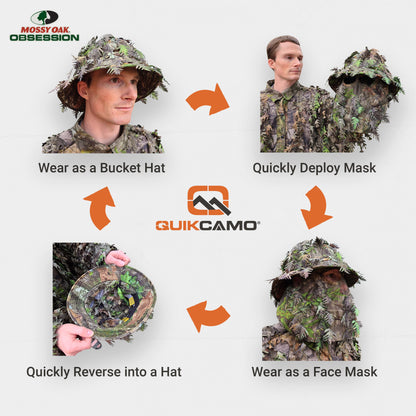 2-in-1 Leafy Face Mask and Bucket Hat (Adjustable, OSFM) by QuikCamo