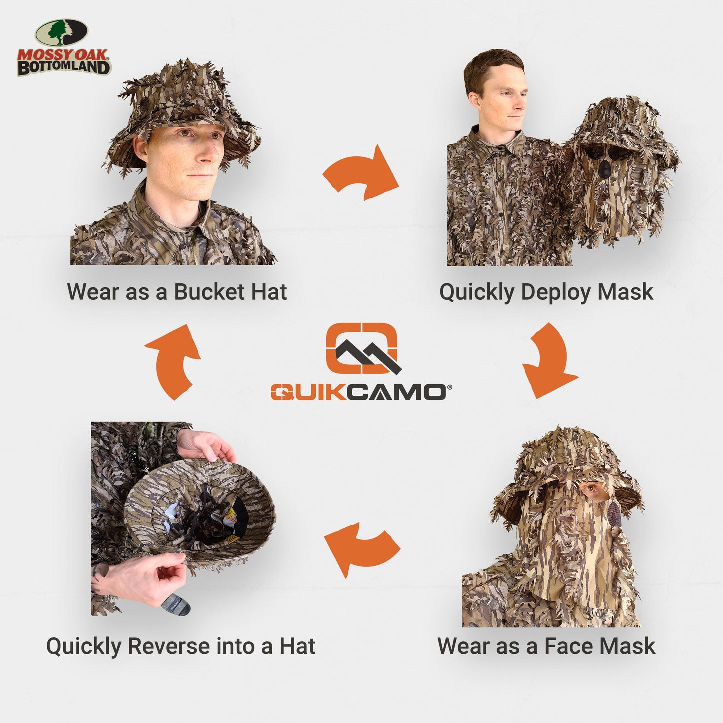 2-in-1 Leafy Face Mask and Bucket Hat (Adjustable, OSFM) by QuikCamo