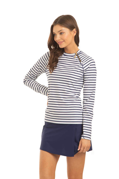 Navy Stripe Zipper Rashguard by Cabana Life