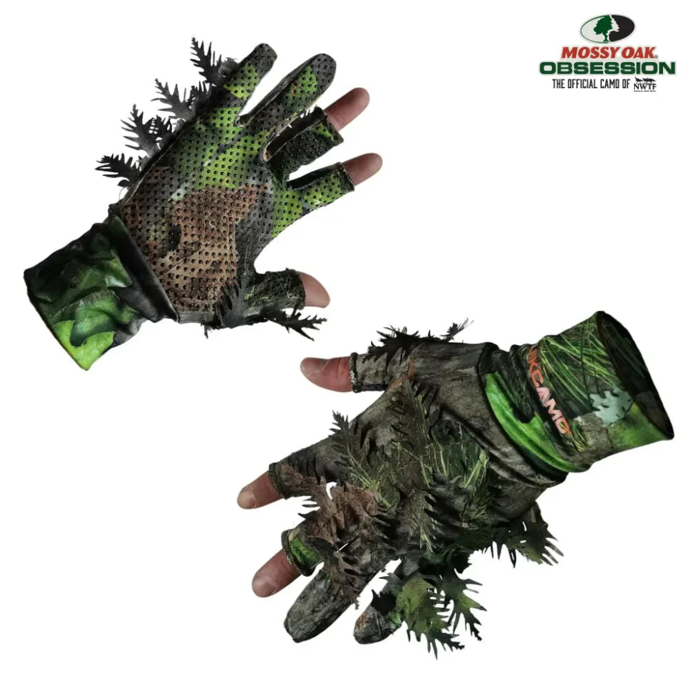 Leafy Camo Gloves (Fingerless or Touchscreen Tips) by QuikCamo