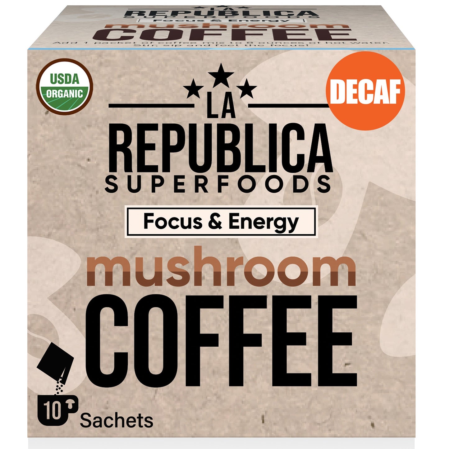 DECAF Mushroom Coffee 10-Pack Box by La Republica Superfoods