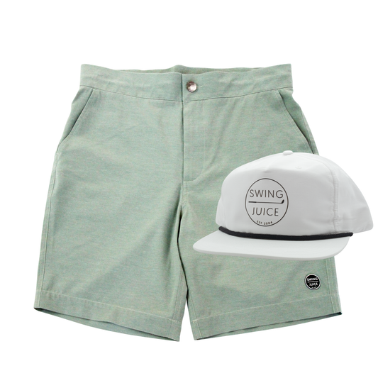 SwingJuice Men's Golf Sunrise Short Atlantic Green & Retro Unisex Rope Hat White Bundle by SwingJuice LLC