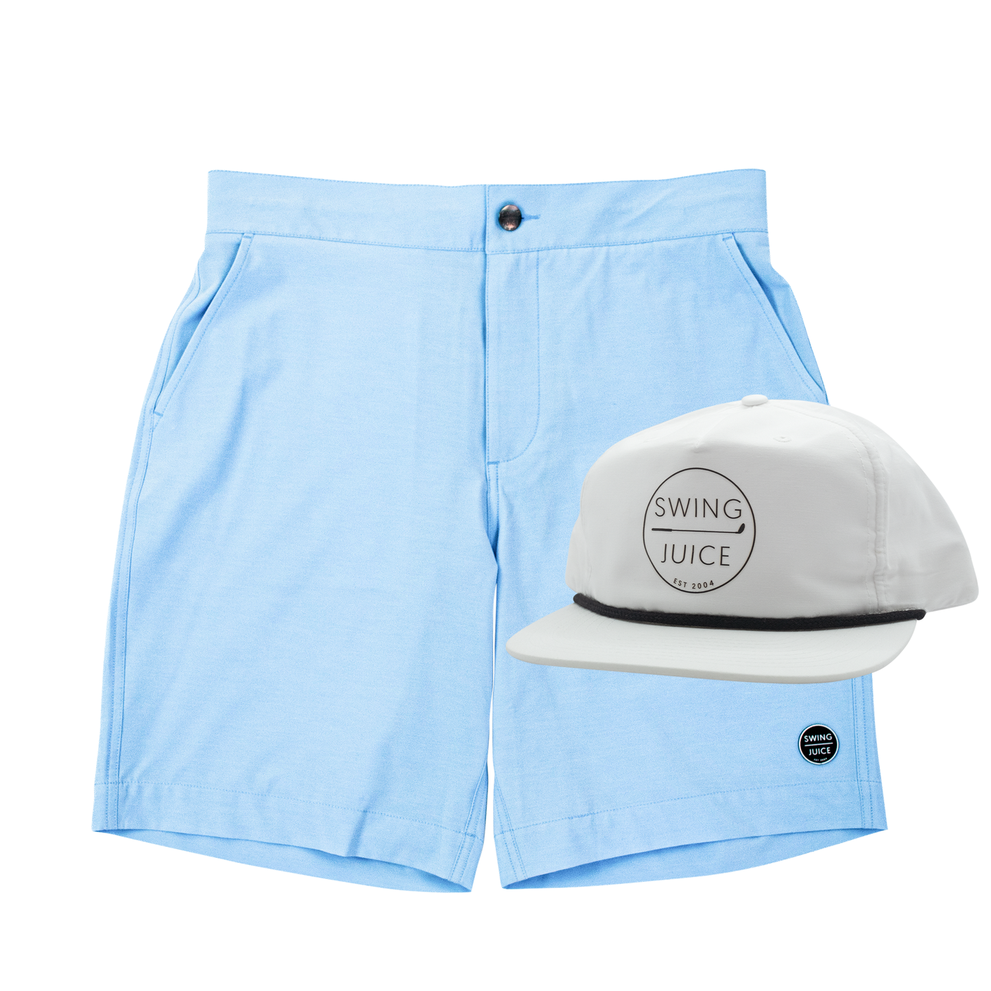 SwingJuice Men's Golf Sunrise Short Bay Blue & Retro Unisex Rope Hat White Bundle by SwingJuice LLC