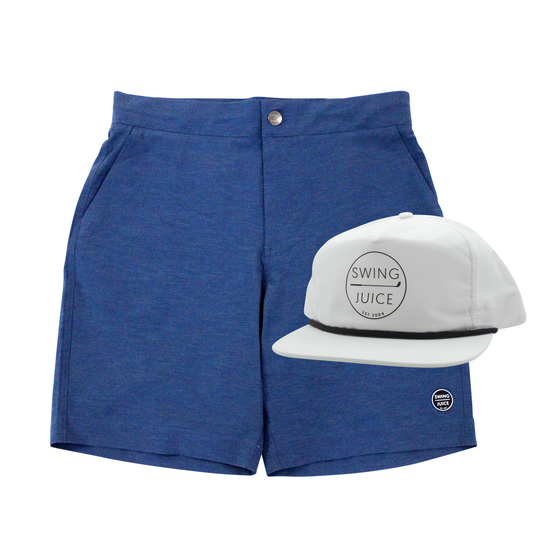 SwingJuice Men's Golf Sunrise Short Coastal Navy & Retro Unisex Rope Hat White Bundle by SwingJuice LLC