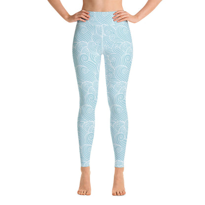 Women's Blue Ocean Swirl Yoga Leggings by Tropical Seas Clothing