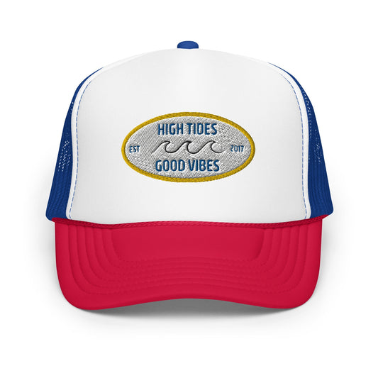 High Tides Good Vibes Foam Trucker Hat by Tropical Seas Clothing