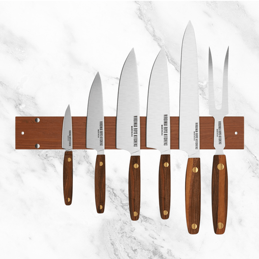 16" Wall Mounted Magnetic Walnut Wood Knife Rack - Holds 7 Knives by Virginia Boys Kitchens